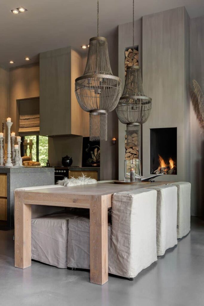 beton in de keuken van een vrijstaande nieuwbouwvilla in Enschede